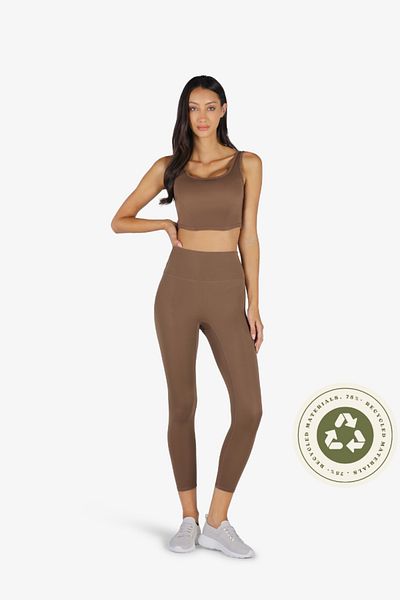 YesEco Brown Activewear Set | Recycled Fabric Padded U-Back Sports Bra & Pants