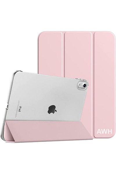 AWH حافظة iPad للجيل العاشر 2022، غطاء حامل رفيع، إيقاظ/سكون تلقائي، ظهر صلب من البولي كربونات، وردي فاتح