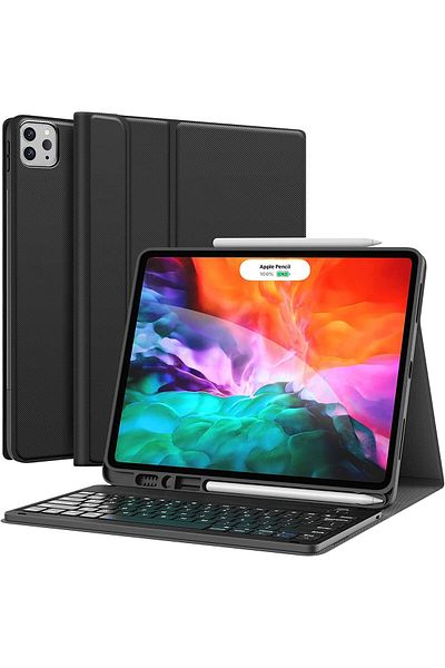 AWH حافظة لوحة مفاتيح لجهاز iPad Pro 12.9" 2020/2018، قابلة للفصل لاسلكيًا مع حامل قلم، أسود