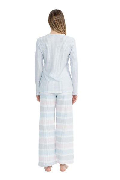 U.S. Polo Assn. 17096 Women's Gray Long Sleeve Placket Pajamas Set