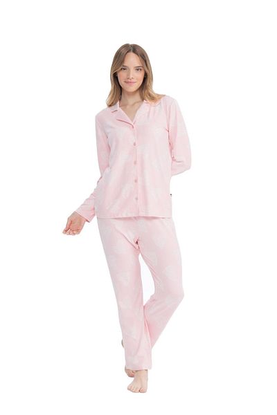 U.S. Polo Assn. BAZA. Polo Assn. 17109 - Set de pijamale roz pentru femei, cu mâneci lungi și plăcuțe lungi