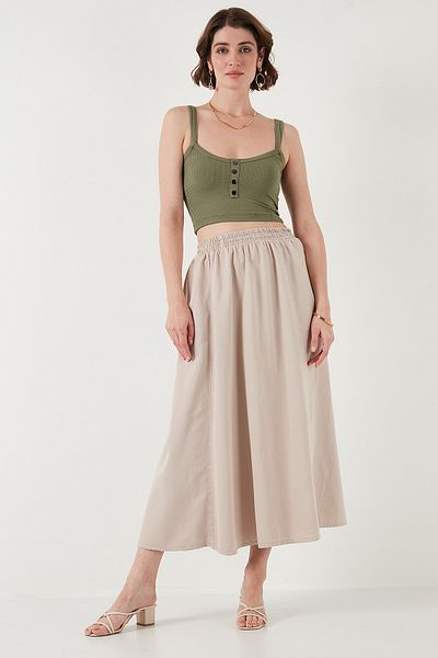 Lela Long Cotton-Linen Hijab Skirt with High Waist Pockets - Skirt 668Yp4443