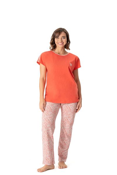 U.S. Polo Assn. U.S. Polo Assn. 17020 Set de pijamale cu mânecă scurtă pentru femei Coral