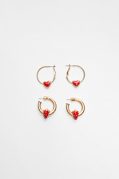 Stradivarius Set of 2 pairs of strawberry and heart earrings
