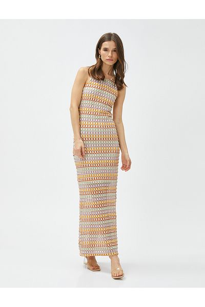 Koton Crochet Long Dress Halter Neck Slim Fit