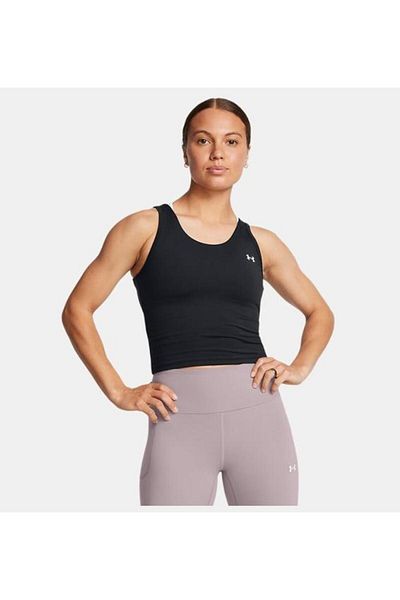 Under Armour Women's Sleeveless Slim Fit Plain Model Crop Black Tank Top 1388648 -001