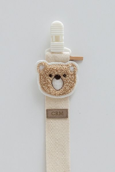 Caramell Pacifier Strap with Teddy Bear Figure Beige Color Compatible for Newborn Babies and 0-24 Months