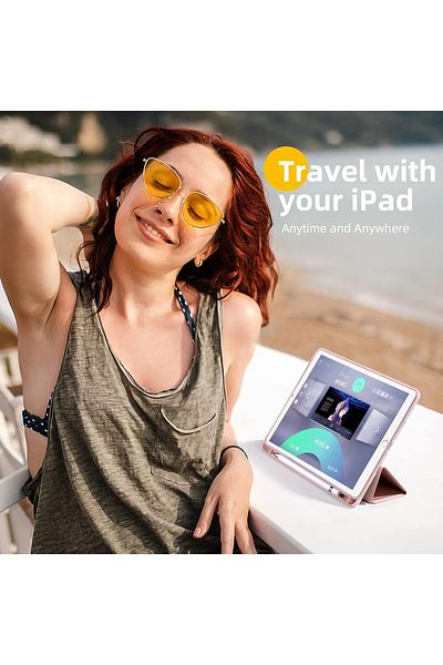 AWH Case for iPad 10.2" 8th/7th Gen (2020/2019) with Pencil Holder, Soft TPU, Auto Sleep/Wake, Pink
