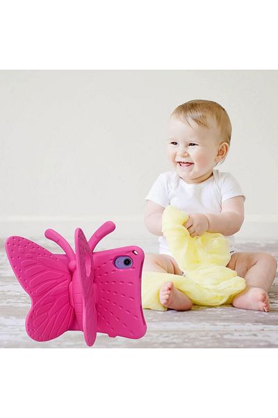 AWH iPad Mini 6 Case Kids - Butterfly Shockproof EVA Foam Bumper Stand Cover, Hot Pink