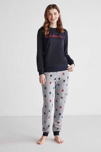 U.S. Polo Assn. 16958 Set de pijamale cu mânecă lungă, albastru bleumarin, cu gât rotund