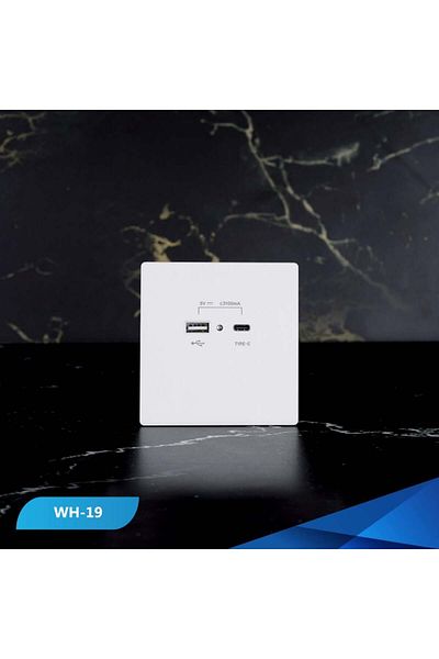 Btm USB + TYP-C port socket, white wooden piano -2 pieces
