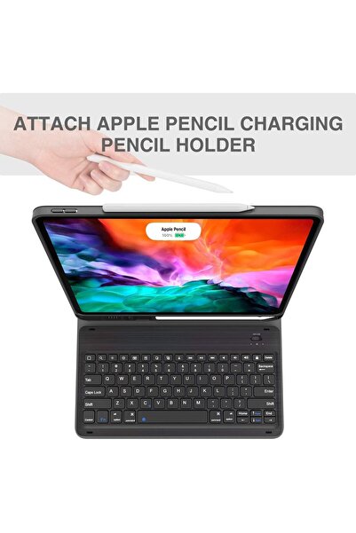 AWH Keyboard Case for iPad Pro 12.9" 2020/2018, Wireless Detachable with Pencil Holder, Black