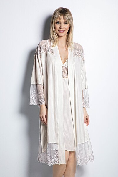 MONAMİSE Low-Cut Brode Lace Dressing Gown Set