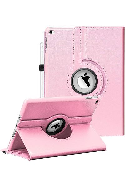 AWH حافظة iPad مناسبة لجهاز iPad مقاس 9.7 بوصة (2018/2017)، iPad Air 2، غطاء دوار 360 درجة مع خاصية السكون/التنشيط التلقائي - وردي