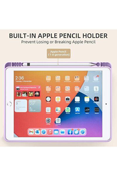 AWH Case for iPad 10.2 Inch 9th/8th/7th Gen 2021/2020/2019, Auto Sleep/Wake, Pencil Holder, Lavender