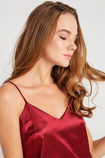 Magic Form 7270 Women's Burgundy Strappy Satin Nightgown