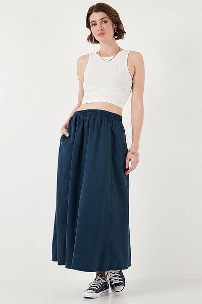 Lela Long Cotton-Linen Hijab Skirt with High Waist Pockets - Skirt 668Yp4443
