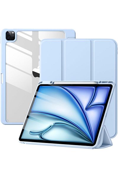 AWH حافظة iPad Air 13" M2 2024 مع حامل قلم، خاصية الإيقاظ/السكون التلقائي، غطاء خلفي شفاف رفيع، أزرق سماوي