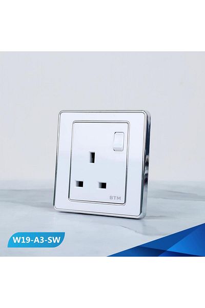 Btm 13 amp socket with white and silver switch -3 pieces