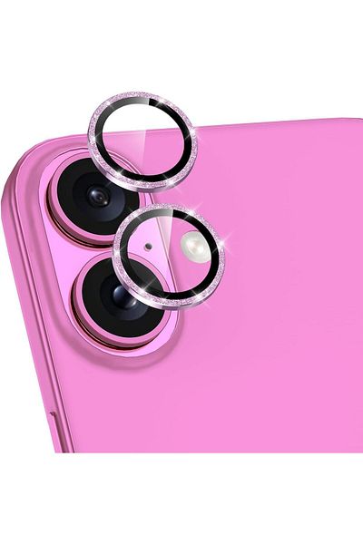 AWH iPhone 16/16 Plus Camera Lens Protector, Metal Ring Tempered Glass, Scratch-Resistant, Pink