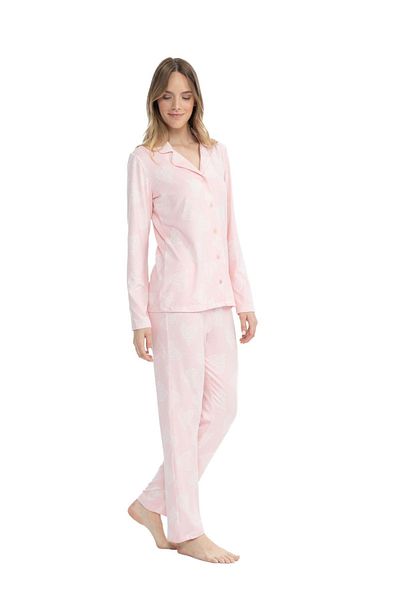 U.S. Polo Assn. BAZA. Polo Assn. 17109 - Set de pijamale roz pentru femei, cu mâneci lungi și plăcuțe lungi