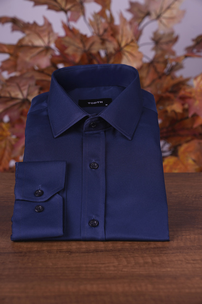 Todth 2'li Paket Kolay Ütülenebilen Dört Mevsim Modern Fit Yumuşak Dokulu Mavi Ve Lacivert Düz Gömlek