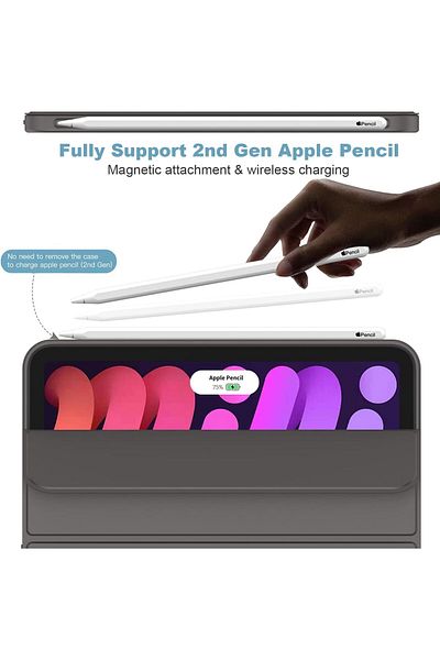 AWH iPad Mini 6 8.3" Case 2021 with Pencil Holder, Trifold Stand, Auto Wake/Sleep, Space Gray