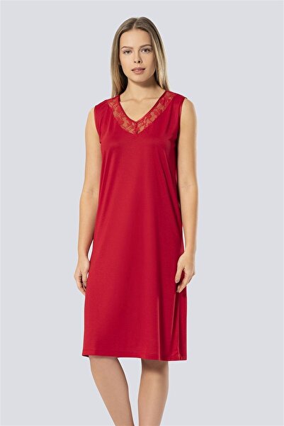 TÜREN Women's Red Lace V-Neck Nightgown 3285