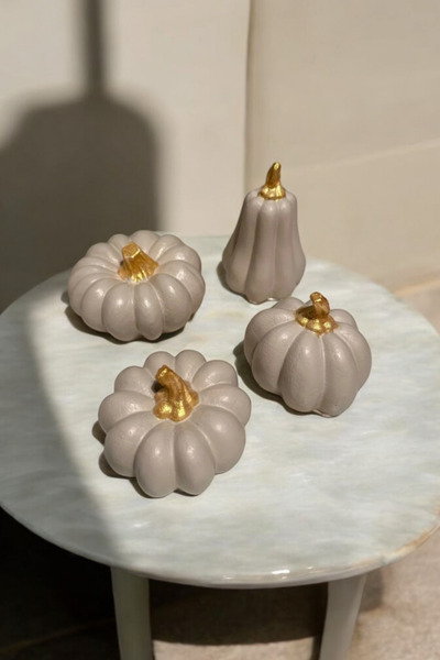 Eymen 4'lü Siyah Beyaz Balkabağı Dekoratif Biblo Seti (Hediyeli)