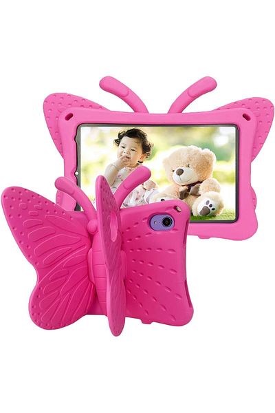 AWH iPad Mini 6 Case Kids - Butterfly Shockproof EVA Foam Bumper Stand Cover, Hot Pink