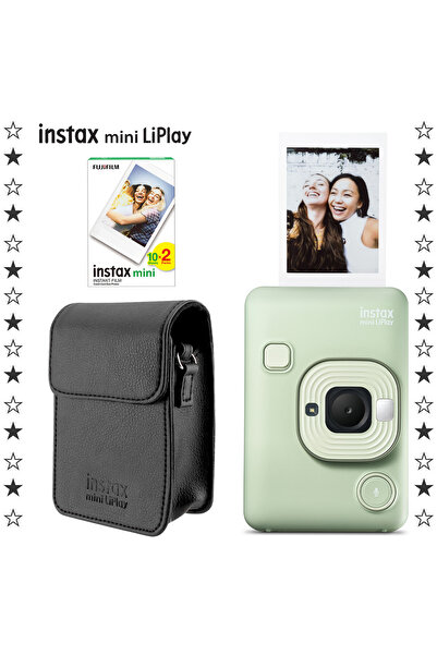 Fujifilm Instax mini LiPlay Hybrid Matcha Green Fotoğraf Makinesi 20'li Film ve Deri Kılıf Hediye Seti