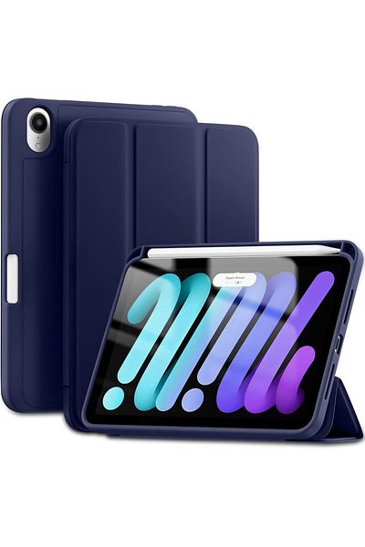 AWH حافظة iPad Mini 7 2024 (A17 Pro)، مقاس 8.3 بوصة مع حامل قلم، حامل ثلاثي الطيات، أزرق داكن