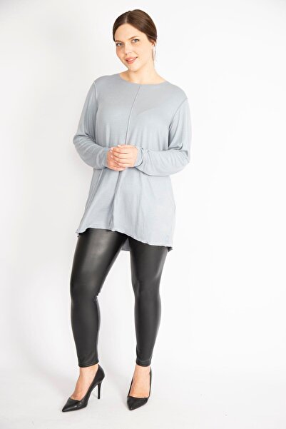 Şans Női szürke nagy méretű hosszú ujjú lycra tunika kerékpáros gallérral 65n36346