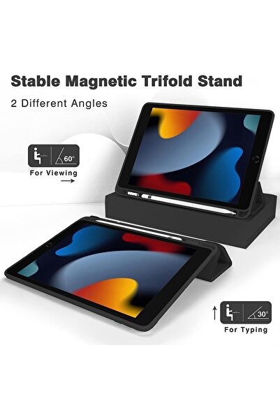 AWH iPad 10.2 Case – 9th/8th/7th Gen, Auto Wake/Sleep, Pencil Holder, Slim TPU Back, Black