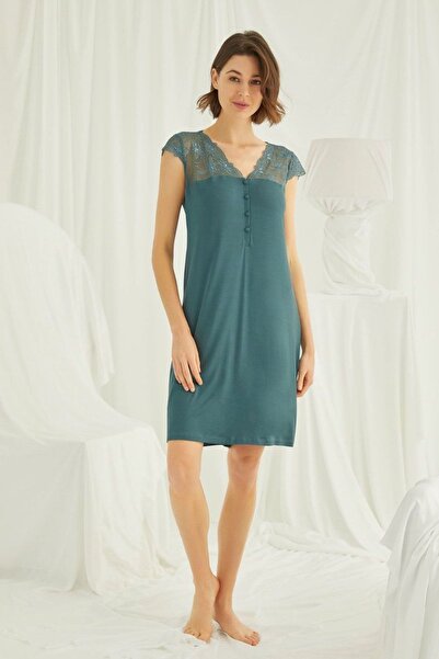 MONAMİSE Mon Mon Mon 19302 Cămașă de noapte verde cu mânecă scurtă pentru femei