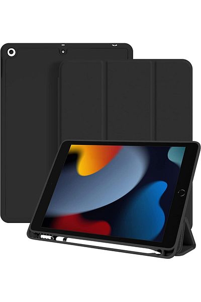 AWH حافظة iPad 10.2 – الجيل التاسع/الثامن/السابع، خاصية الاستيقاظ/السكون التلقائي، حامل قلم، ظهر نحيف من مادة TPU، أسود