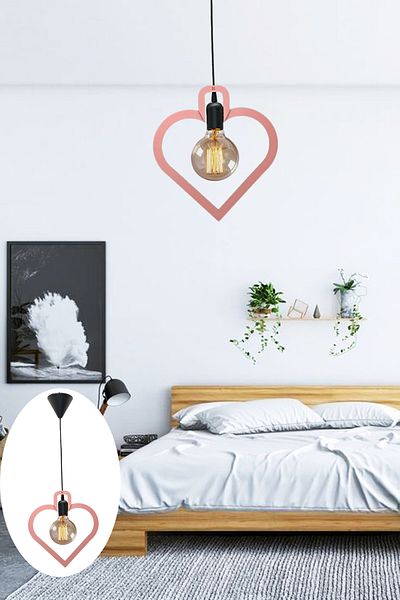 Nurnivus Modern Young Baby and Children's Room - Heart Single Wooden Chandelier, Rustic Decorative Ceiling Lamp