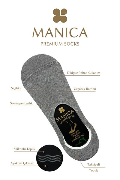 MANICA Мъжки бамбукови балерини, 6 чифта - сиво-меланж