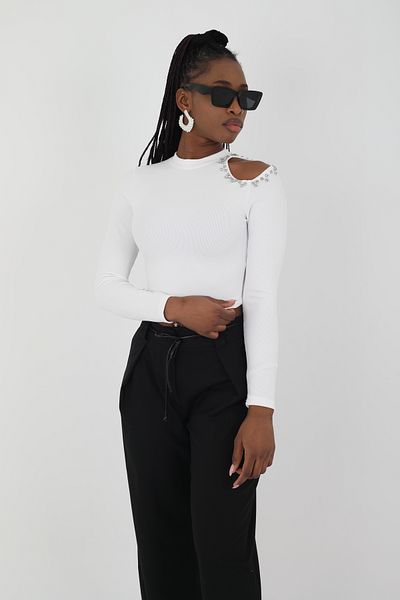 Viskosa Shoulder Stone Detailed Long Sleeve Blouse
