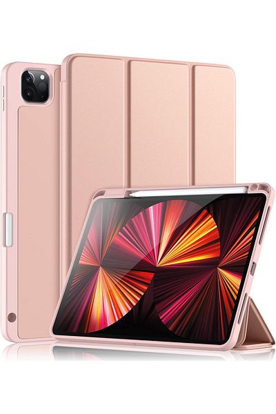 AWH Case for iPad Pro 11" 2021/2020, Pencil Holder, Auto Wake/Sleep, Trifold Stand, Rose Pink