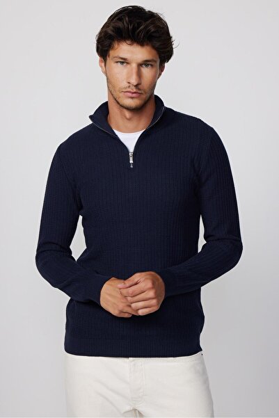 Tudors Ανδρικό πλεκτό πουλόβερ με φερμουάρ με φερμουάρ σε λεπτή εφαρμογή με λεπτή εφαρμογή