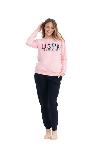 U.S. Polo Assn. BAZA. Polo Assn. 17074 - Set pijamale roz pentru femei, mâneci lungi și gât rotund
