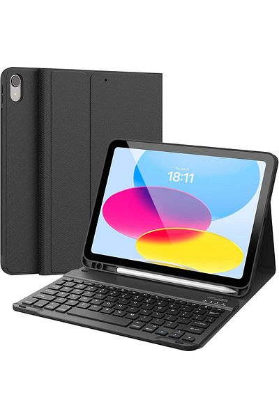 AWH حافظة لوحة مفاتيح لجهاز iPad الجيل العاشر (2022)، أسود، لوحة مفاتيح بلوتوث قابلة للفصل وحامل قلم!