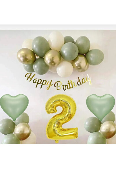 Çemrek Süs Parti 2 Years Birthday Set - Mildew Green, Chrome Gold, Sea Sand a...