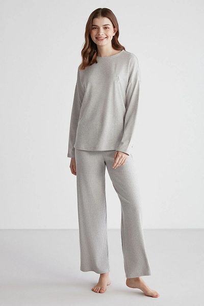 U.S. Polo Assn. 16954 Set de pijamale cu mânecă lungă, gri Melange, cu gât rotund