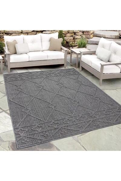 Pixel Boho Desenli Gri Salon Halısı, Mutfak Halısı, Yolluk, Dış Mekan Halısı