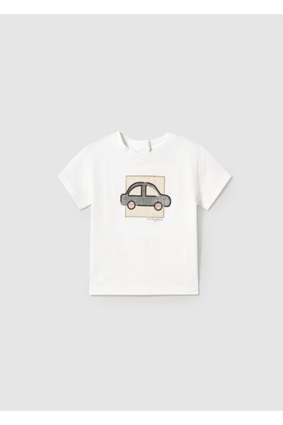 MAYORAL Erkek Bebek Arabalı Tshirt Beyaz