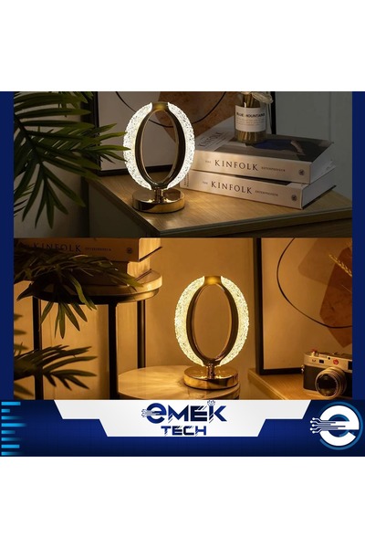 PİNK İTHALAT Dekoratif Kristal Şarjlı Oval Masa Lambası, Gold Led Abajur Ikili Set, Dokunmatik 3 Renk Modu
