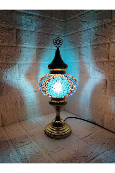 Ambiance Altın Rengi Kaplamalı Mozaik Renkli Camlı Otantik Masaüstü Lamb
