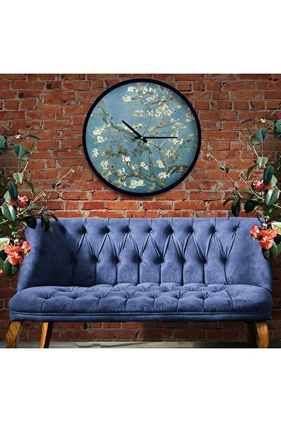 EMYA HOME ساعة حائط خشبية مصنوعة يدوياً من زهر اللوز مقاس 40 سم